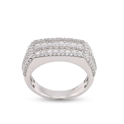 14K White Gold 1.31CT Round Natural Diamond Rectangular Men Ring - Elite Jewelers - Rings