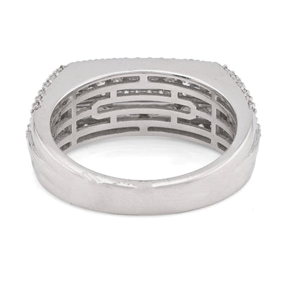 14K White Gold 1.31CT Round Natural Diamond Rectangular Men Ring - Elite Jewelers - Rings