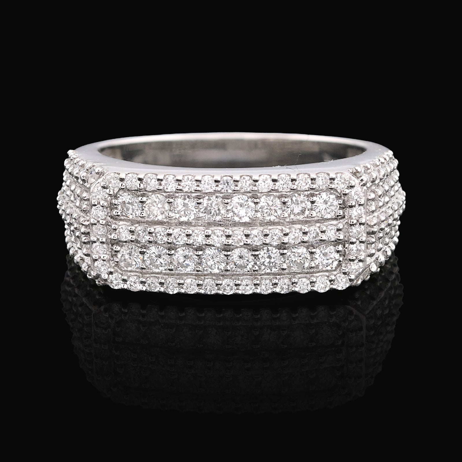 14K White Gold 1.31CT Round Natural Diamond Rectangular Men Ring - Elite Jewelers - Rings