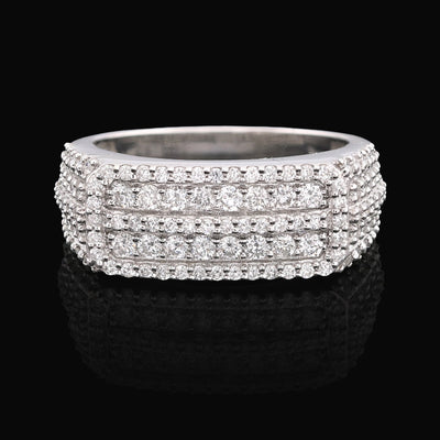 14K White Gold 1.31CT Round Natural Diamond Rectangular Men Ring - Elite Jewelers - Rings