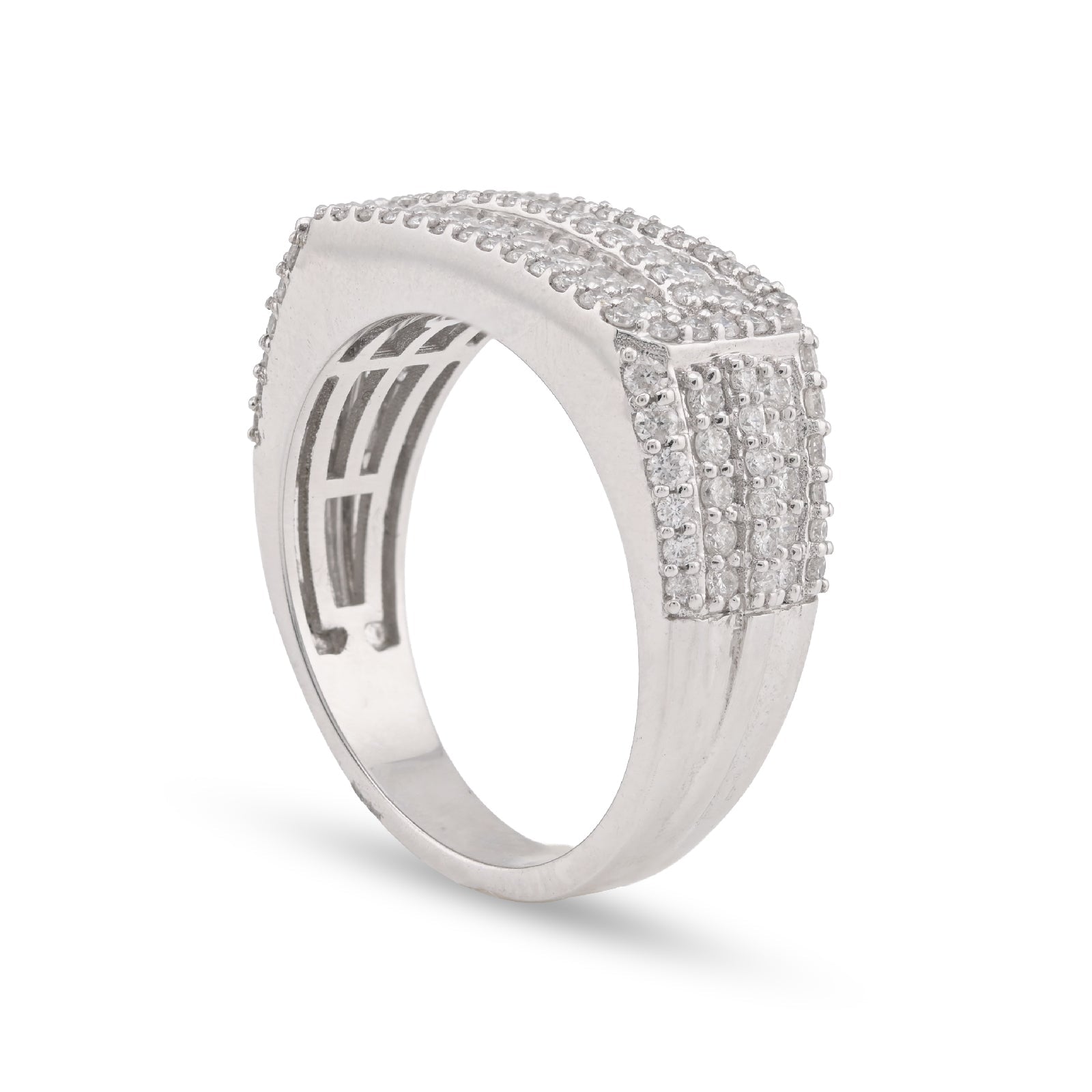 14K White Gold 1.31CT Round Natural Diamond Rectangular Men Ring - Elite Jewelers - Rings