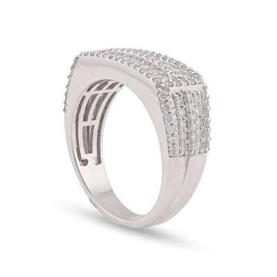 14K White Gold 1.31CT Round Natural Diamond Rectangular Men Ring - Elite Jewelers - Rings