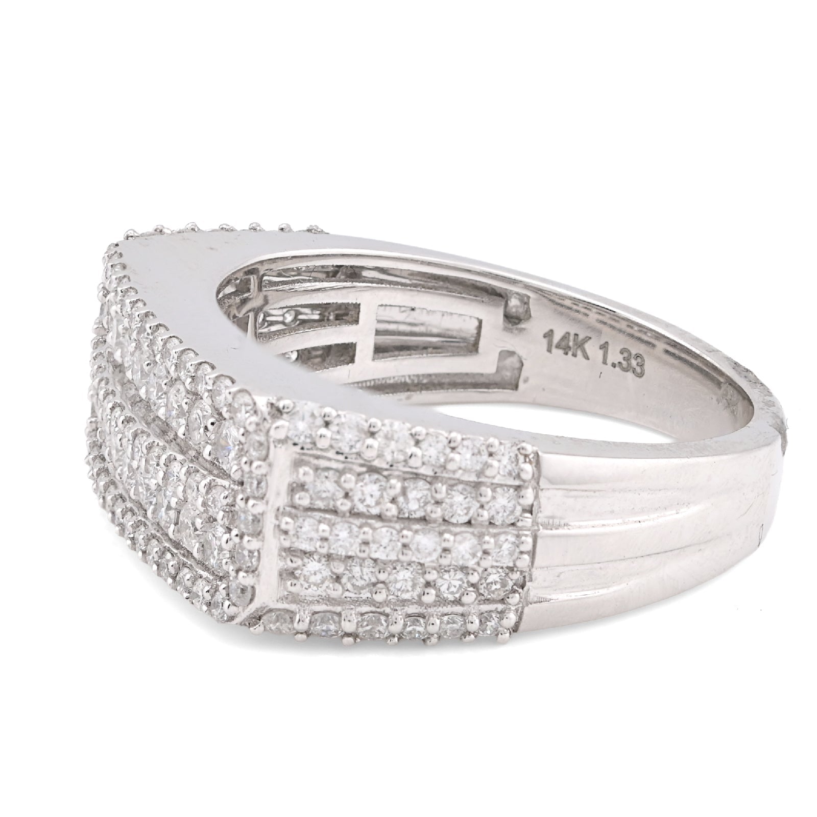 14K White Gold 1.31CT Round Natural Diamond Rectangular Men Ring - Elite Jewelers - Rings