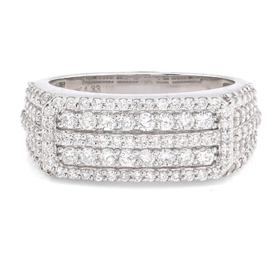 14K White Gold 1.31CT Round Natural Diamond Rectangular Men Ring - Elite Jewelers - Rings