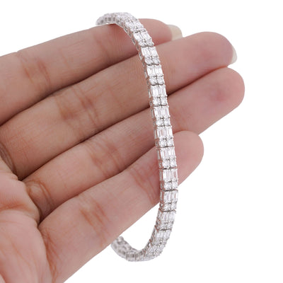 14K WHite Gold 13.75CT Emerald/Round Row Lab Diamond Tennis Bracelet 7" - Elite Jewelers-Bracelets