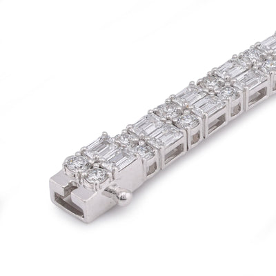 14K WHite Gold 13.75CT Emerald/Round Row Lab Diamond Tennis Bracelet 7" - Elite Jewelers-Bracelets