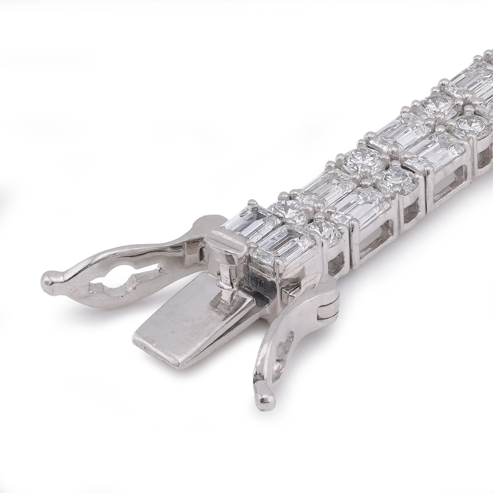 14K WHite Gold 13.75CT Emerald/Round Row Lab Diamond Tennis Bracelet 7" - Elite Jewelers-Bracelets