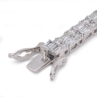 14K WHite Gold 13.75CT Emerald/Round Row Lab Diamond Tennis Bracelet 7" - Elite Jewelers-Bracelets