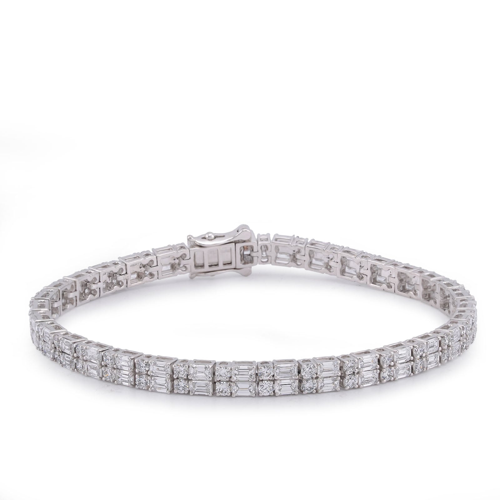 14K WHite Gold 13.75CT Emerald/Round Row Lab Diamond Tennis Bracelet 7" - Elite Jewelers-Bracelets