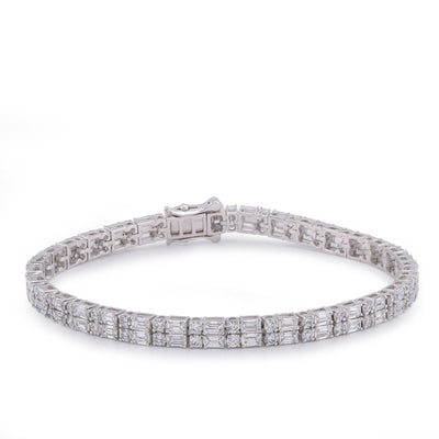 14K WHite Gold 13.75CT Emerald/Round Row Lab Diamond Tennis Bracelet 7" - Elite Jewelers-Bracelets