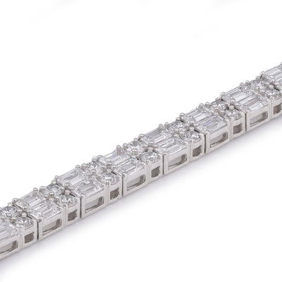 14K WHite Gold 13.75CT Emerald/Round Row Lab Diamond Tennis Bracelet 7" - Elite Jewelers-Bracelets