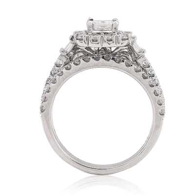 14K White Gold 1.50CT Dolitare/Baguette Natural Diamond Square Women Wedding Ring - Elite Jewelers - Rings