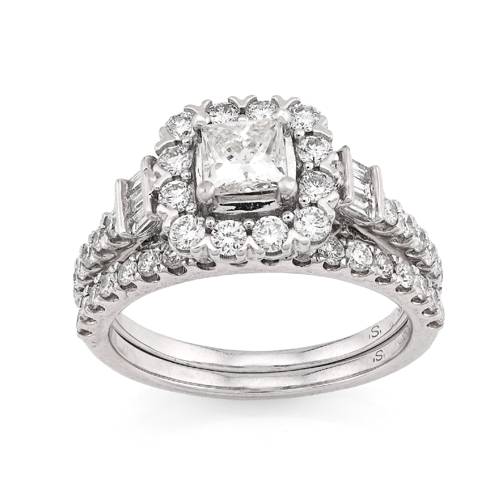 14K White Gold 1.50CT Dolitare/Baguette Natural Diamond Square Women Wedding Ring - Elite Jewelers - Rings