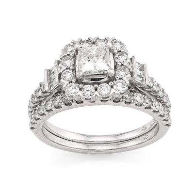 14K White Gold 1.50CT Dolitare/Baguette Natural Diamond Square Women Wedding Ring - Elite Jewelers - Rings