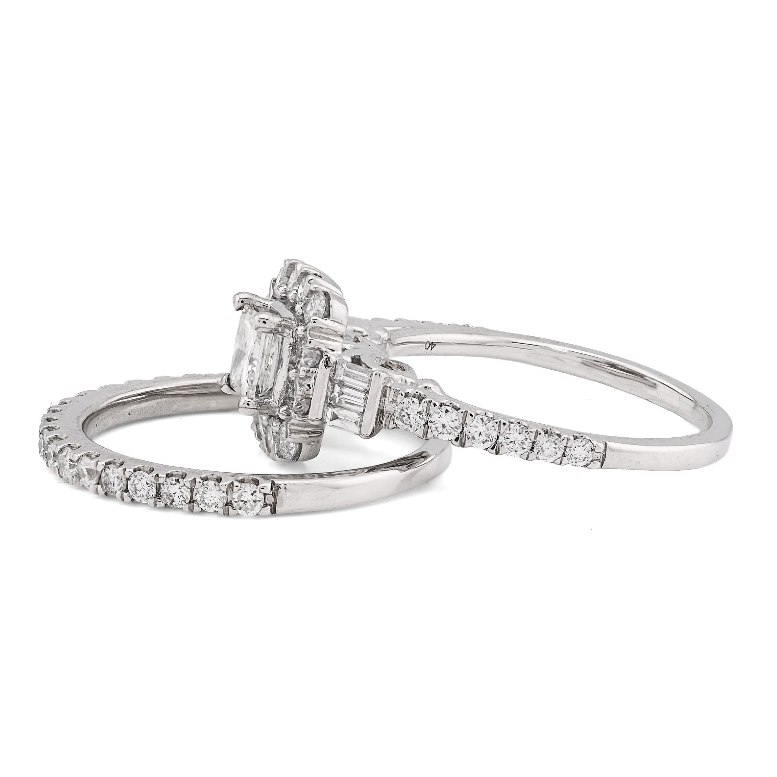 14K White Gold 1.50CT Dolitare/Baguette Natural Diamond Square Women Wedding Ring - Elite Jewelers - Rings