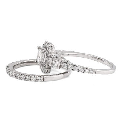 14K White Gold 1.50CT Dolitare/Baguette Natural Diamond Square Women Wedding Ring - Elite Jewelers - Rings