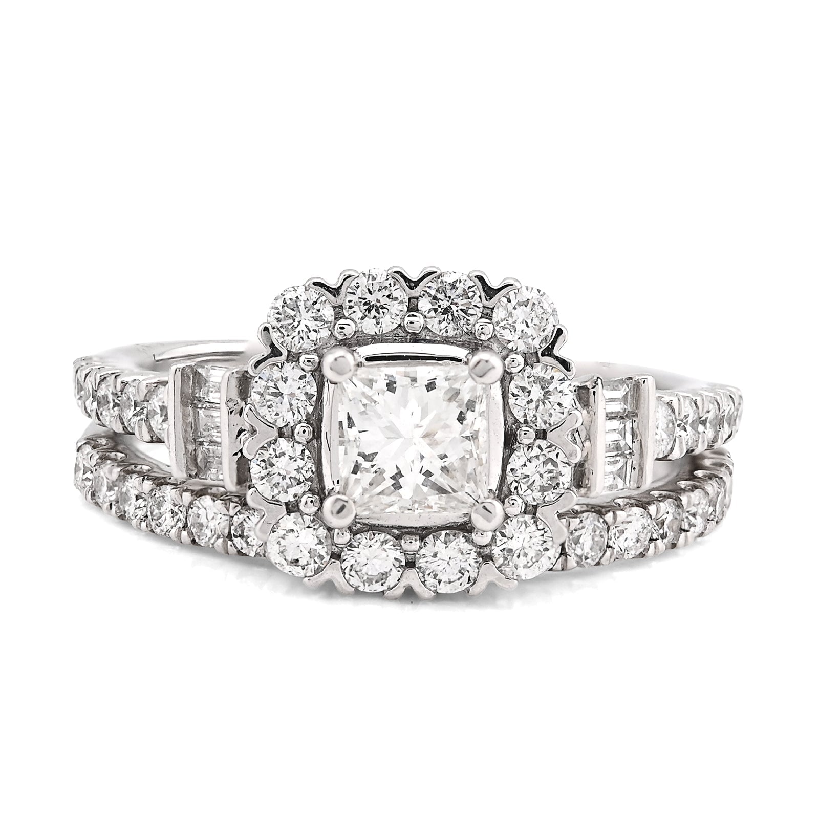 14K White Gold 1.50CT Dolitare/Baguette Natural Diamond Square Women Wedding Ring - Elite Jewelers - Rings