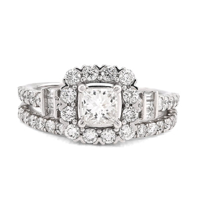 14K White Gold 1.50CT Dolitare/Baguette Natural Diamond Square Women Wedding Ring - Elite Jewelers - Rings