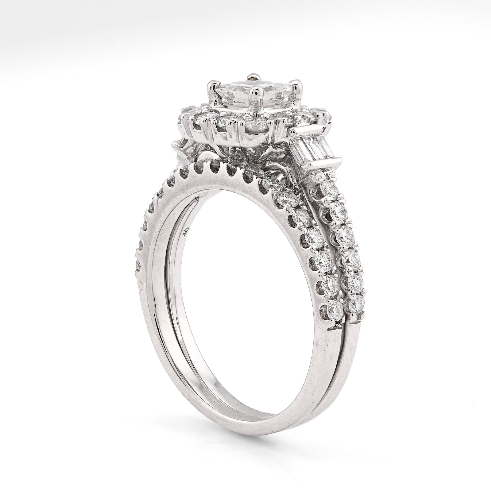 14K White Gold 1.50CT Dolitare/Baguette Natural Diamond Square Women Wedding Ring - Elite Jewelers - Rings