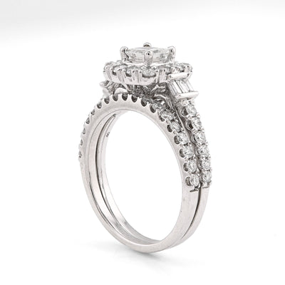 14K White Gold 1.50CT Dolitare/Baguette Natural Diamond Square Women Wedding Ring - Elite Jewelers - Rings