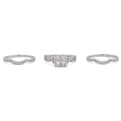 14K White Gold 1.50CT Natural Diamond Princess Cut/Round Square Shape Women 2 Band Wedding Ring - Elite Jewelers - Rings