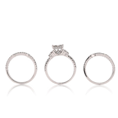 14K White Gold 1.50CT Natural Diamond Princess Cut/Round Square Shape Women 2 Band Wedding Ring - Elite Jewelers - Rings