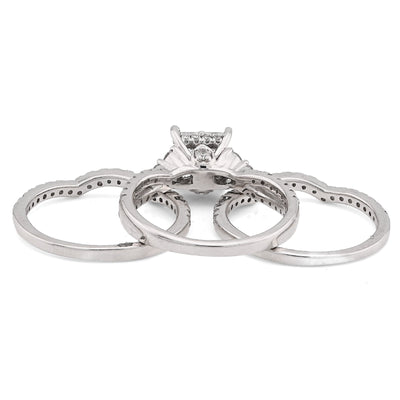 14K White Gold 1.50CT Natural Diamond Princess Cut/Round Square Shape Women 2 Band Wedding Ring - Elite Jewelers - Rings