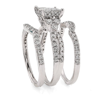 14K White Gold 1.50CT Natural Diamond Princess Cut/Round Square Shape Women 2 Band Wedding Ring - Elite Jewelers - Rings
