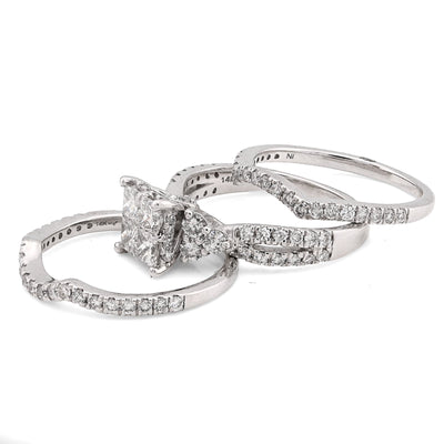 14K White Gold 1.50CT Natural Diamond Princess Cut/Round Square Shape Women 2 Band Wedding Ring - Elite Jewelers - Rings