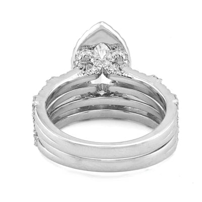 14K White Gold 1.5CT Centre Marquise Solitaire 2 Row Band 2.8TC Lab Diamond Women Ring with Band - Elite Jewelers - Rings