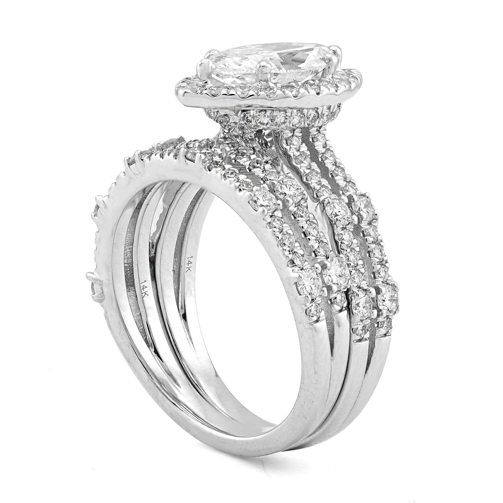 14K White Gold 1.5CT Centre Marquise Solitaire 2 Row Band 2.8TC Lab Diamond Women Ring with Band - Elite Jewelers - Rings