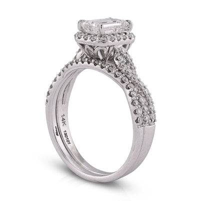 14K White Gold 1.5CT Emerald Centre Infinity Link Side Lab Diamond Women Ring with Band - Elite Jewelers - Rings