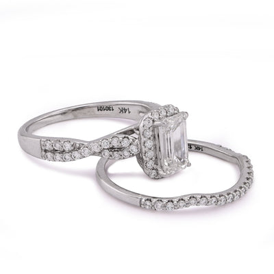 14K White Gold 1.5CT Emerald Centre Infinity Link Side Lab Diamond Women Ring with Band - Elite Jewelers - Rings