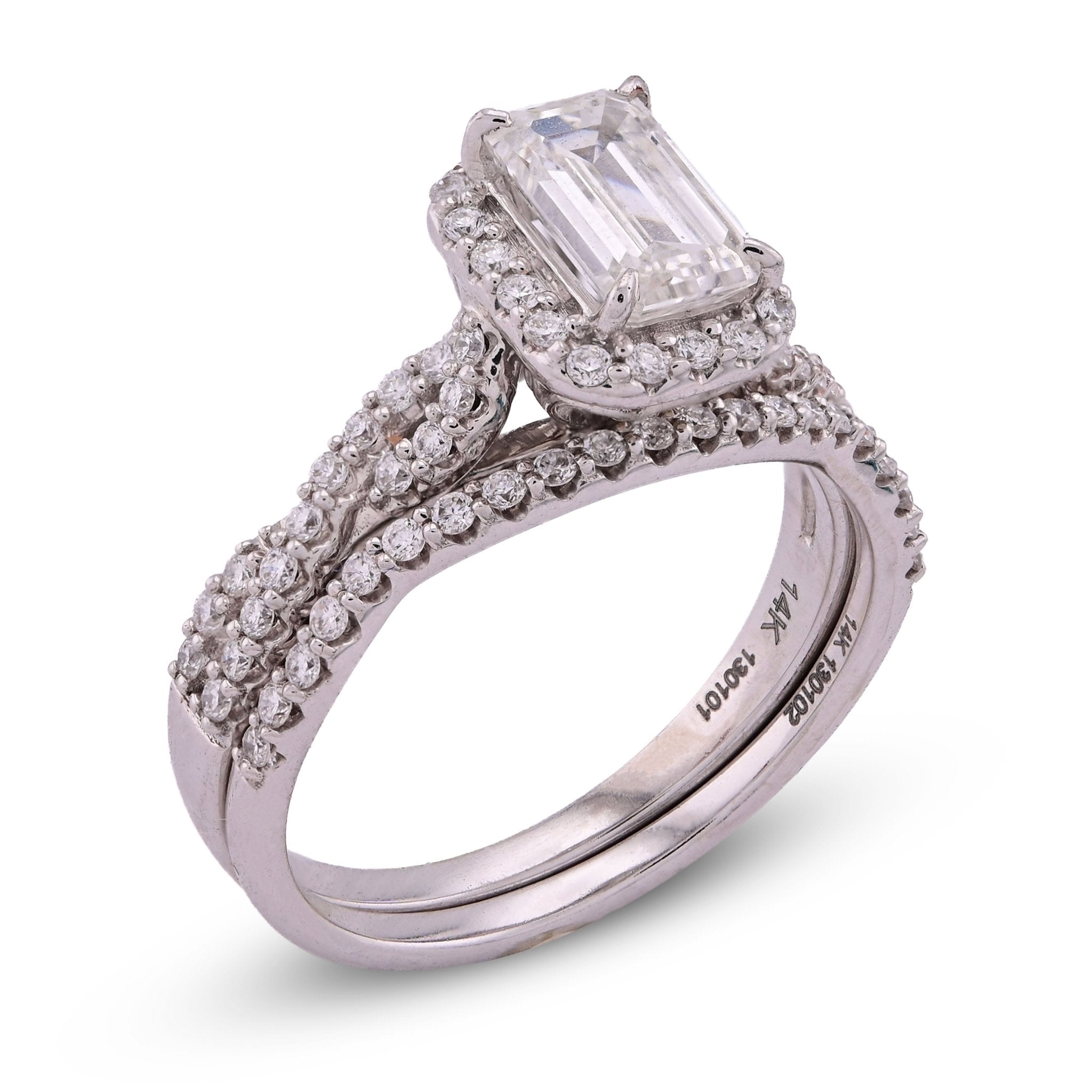 14K White Gold 1.5CT Emerald Centre Infinity Link Side Lab Diamond Women Ring with Band - Elite Jewelers - Rings