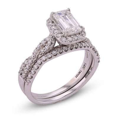 14K White Gold 1.5CT Emerald Centre Infinity Link Side Lab Diamond Women Ring with Band - Elite Jewelers - Rings
