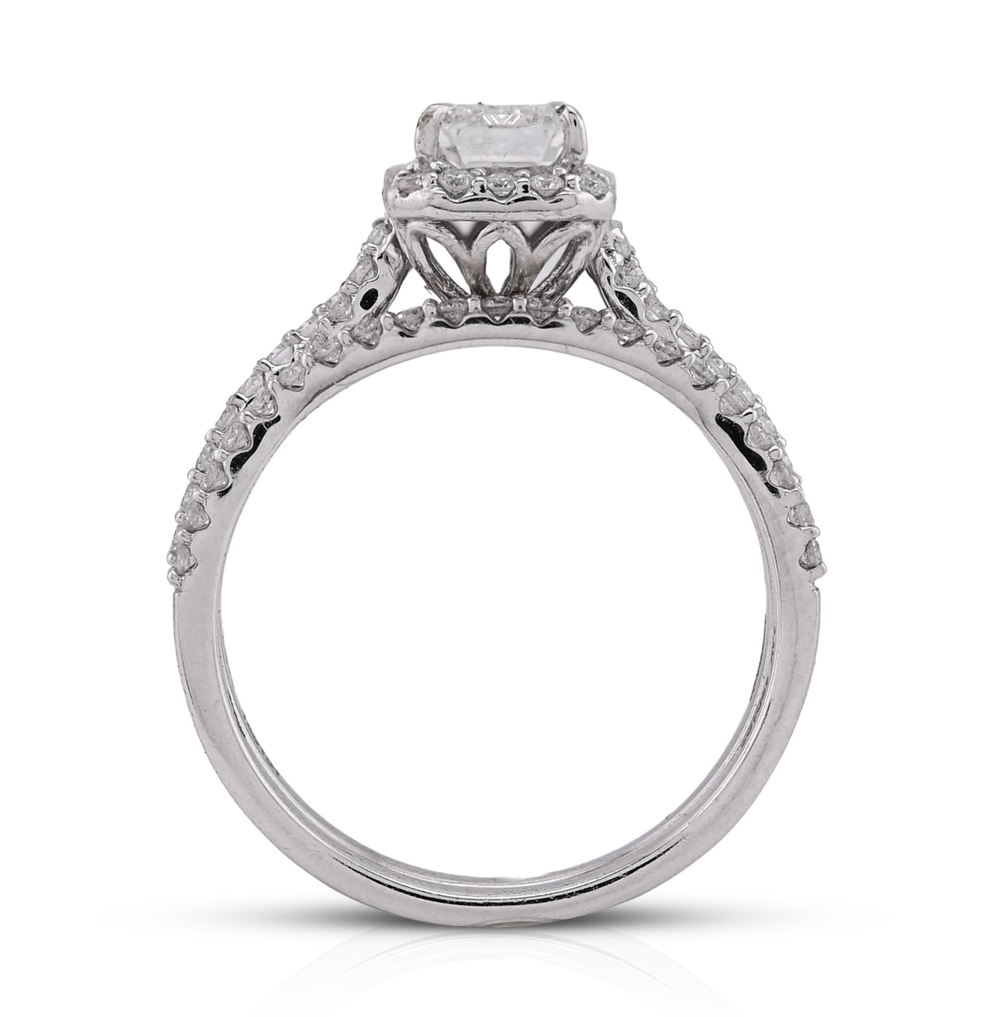 14K White Gold 1.5CT Emerald Centre Infinity Link Side Lab Diamond Women Ring with Band - Elite Jewelers - Rings