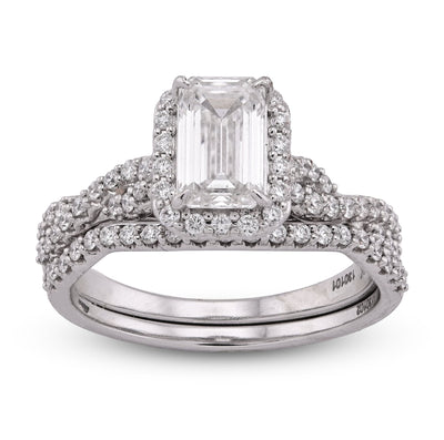 14K White Gold 1.5CT Emerald Centre Infinity Link Side Lab Diamond Women Ring with Band - Elite Jewelers - Rings