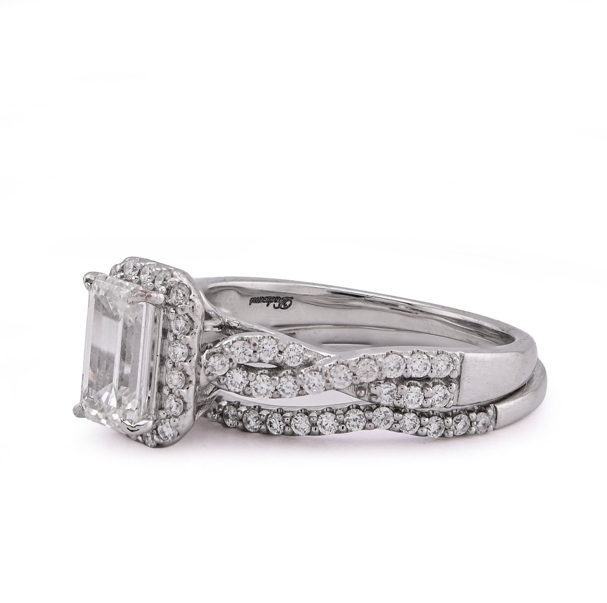 14K White Gold 1.5CT Emerald Centre Infinity Link Side Lab Diamond Women Ring with Band - Elite Jewelers - Rings