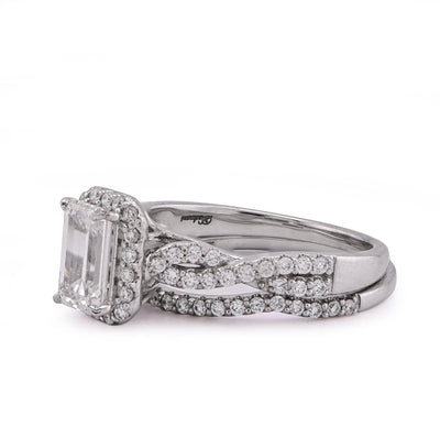 14K White Gold 1.5CT Emerald Centre Infinity Link Side Lab Diamond Women Ring with Band - Elite Jewelers - Rings