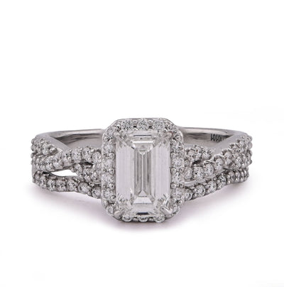 14K White Gold 1.5CT Emerald Centre Infinity Link Side Lab Diamond Women Ring with Band - Elite Jewelers - Rings
