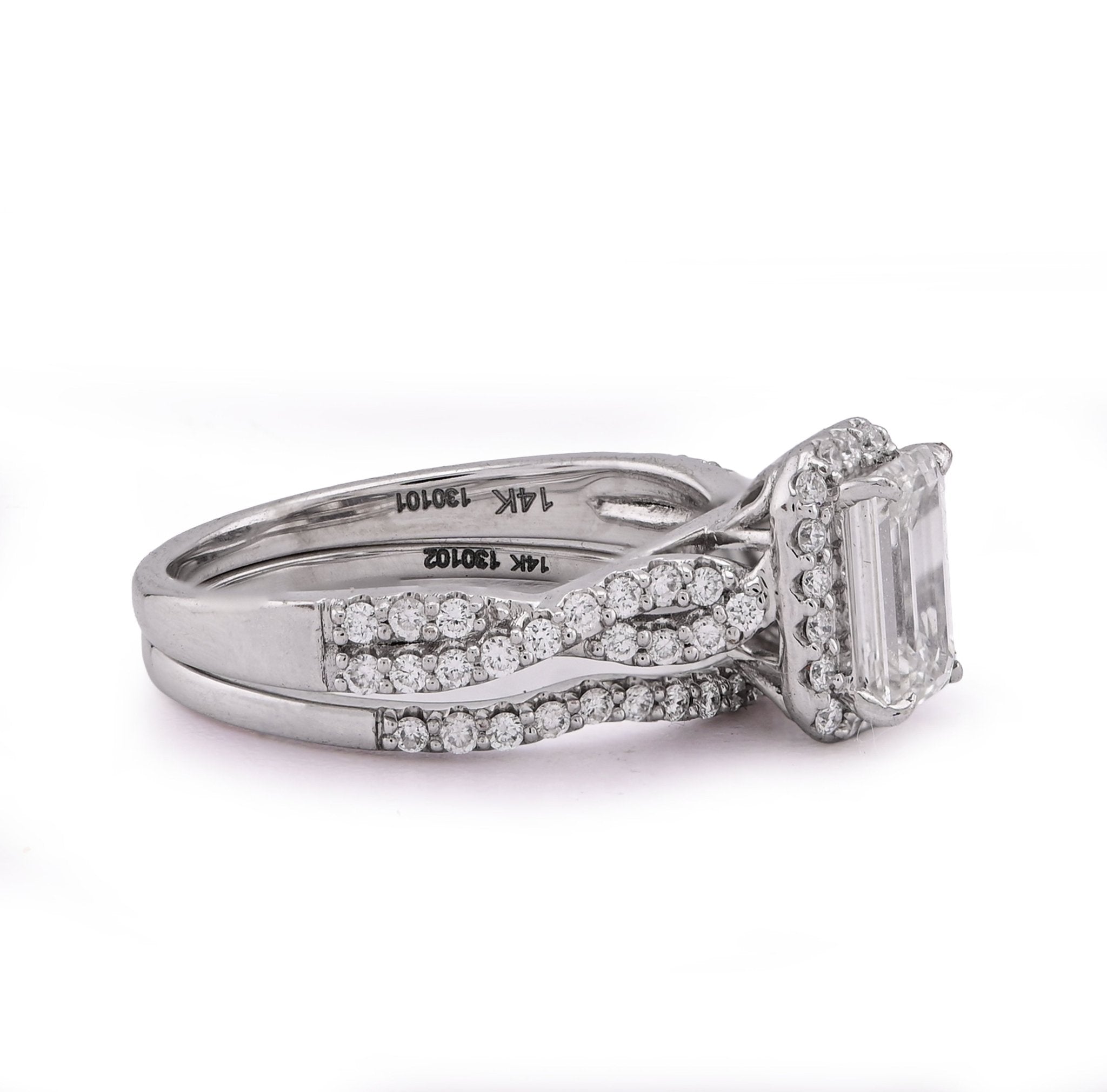 14K White Gold 1.5CT Emerald Centre Infinity Link Side Lab Diamond Women Ring with Band - Elite Jewelers - Rings