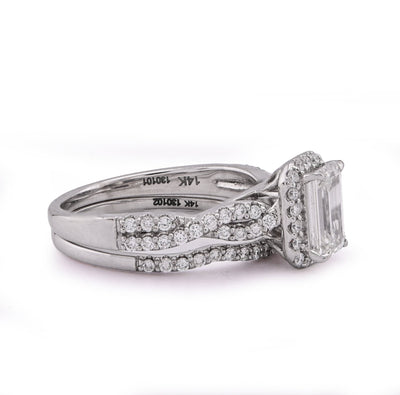 14K White Gold 1.5CT Emerald Centre Infinity Link Side Lab Diamond Women Ring with Band - Elite Jewelers - Rings