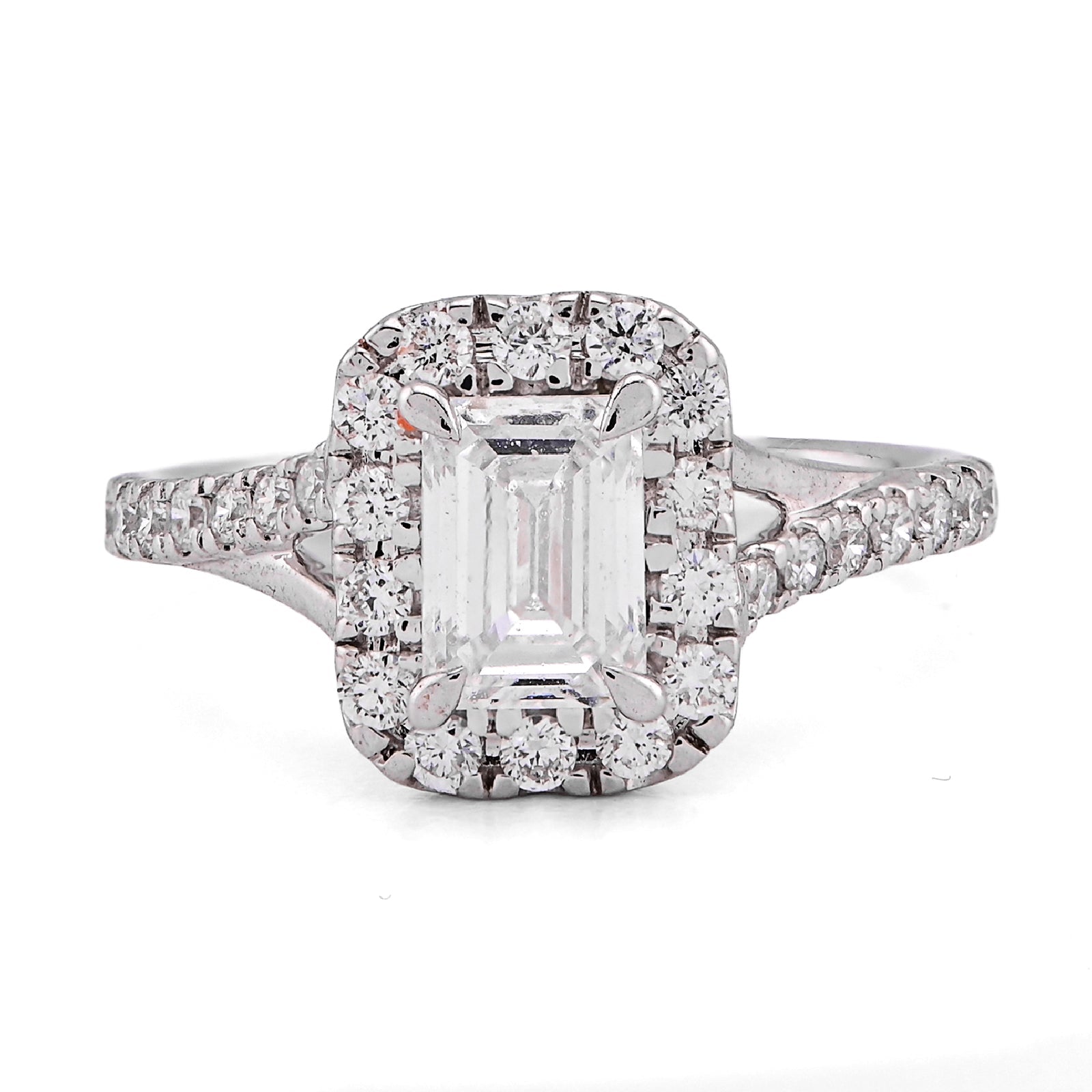 14K White Gold 1.5CT Emerald Centre Side Iced Designer Women Lab Diamond Ring - Elite Jewelers - Rings