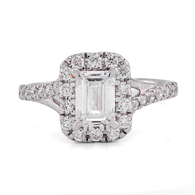 14K White Gold 1.5CT Emerald Centre Side Iced Designer Women Lab Diamond Ring - Elite Jewelers - Rings