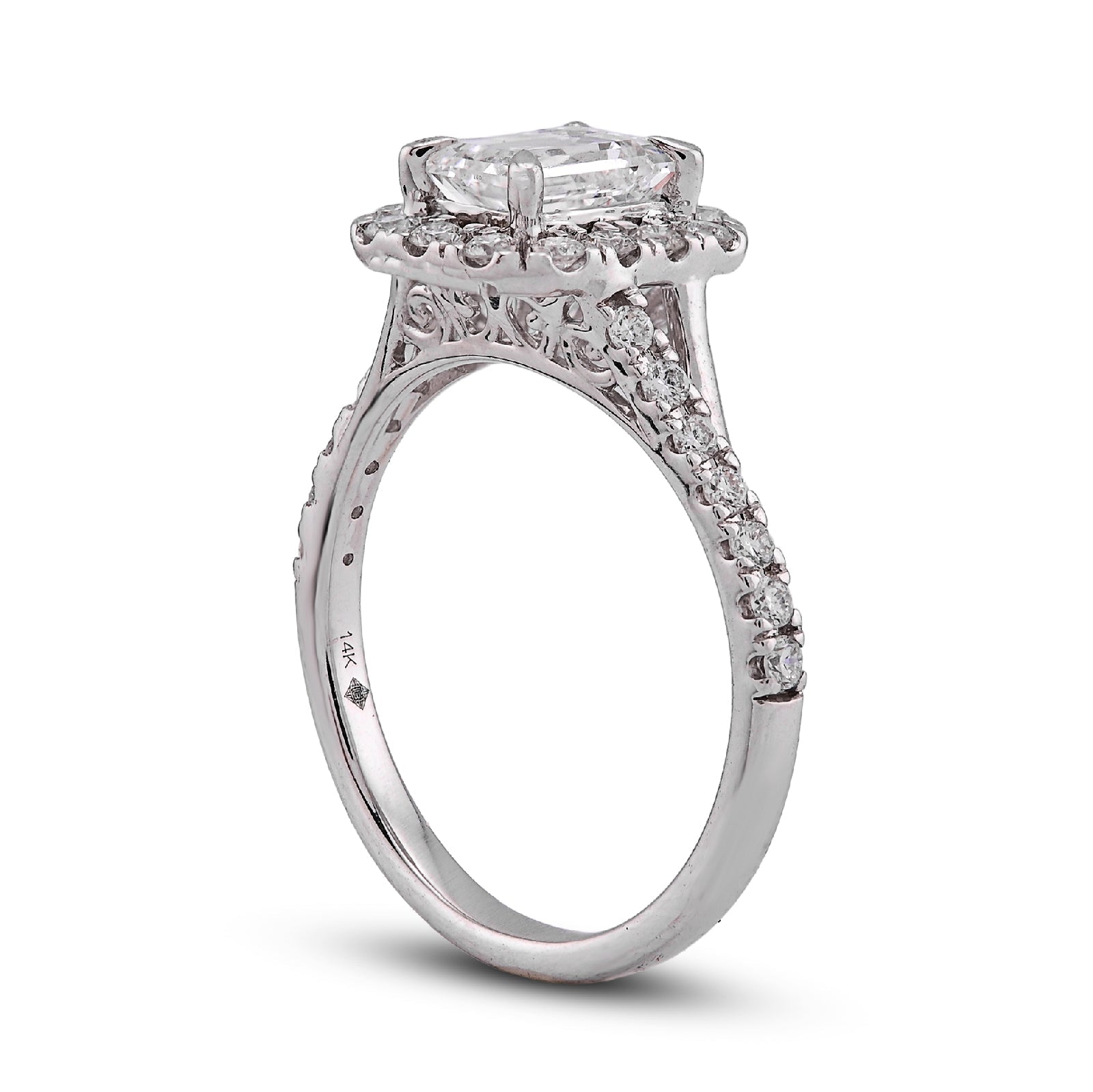 14K White Gold 1.5CT Emerald Centre Side Iced Designer Women Lab Diamond Ring - Elite Jewelers - Rings