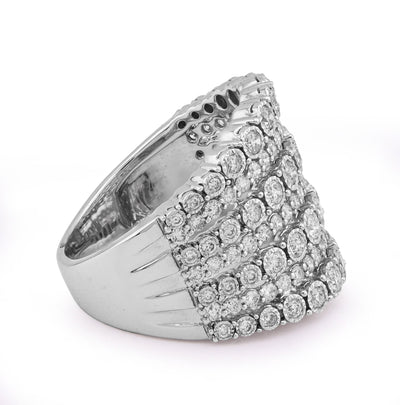 14K White Gold 1.5CT Natural Multi - Row Women Diamond Ring - Elite Jewelers - Rings