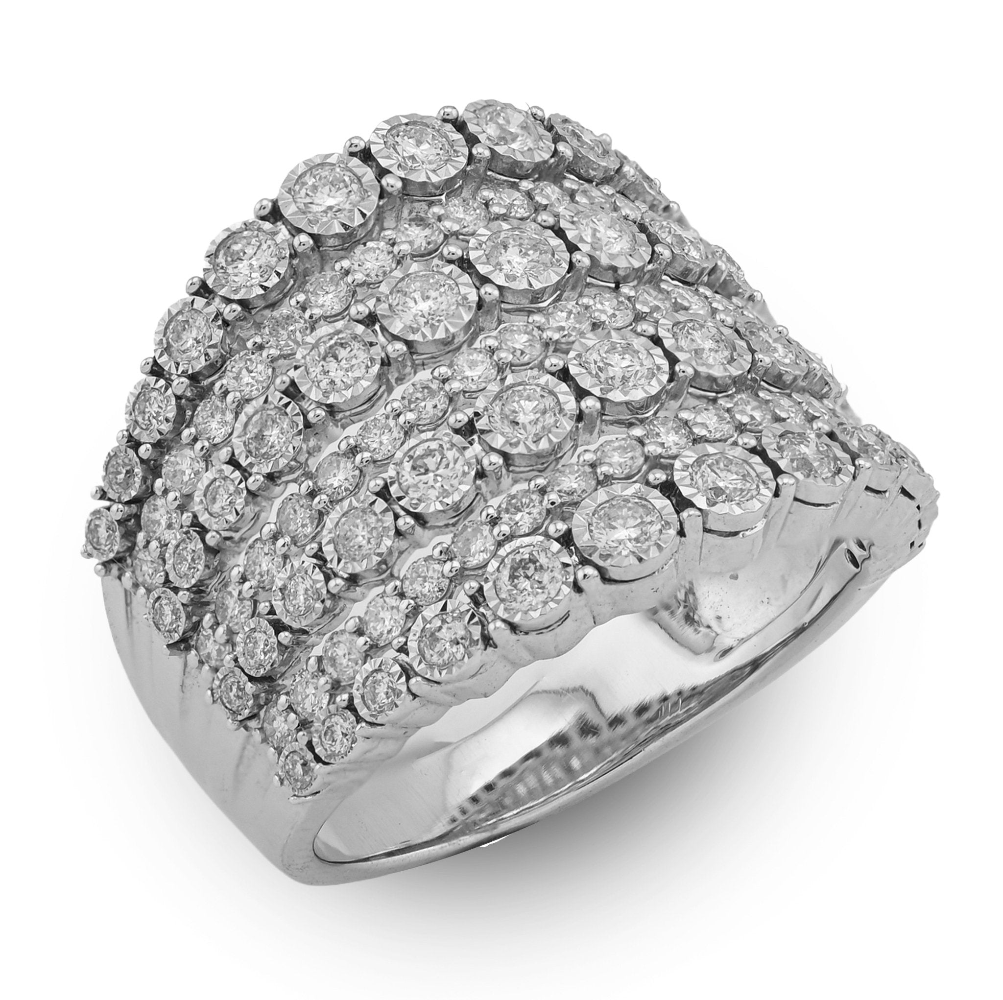 14K White Gold 1.5CT Natural Multi - Row Women Diamond Ring - Elite Jewelers - Rings
