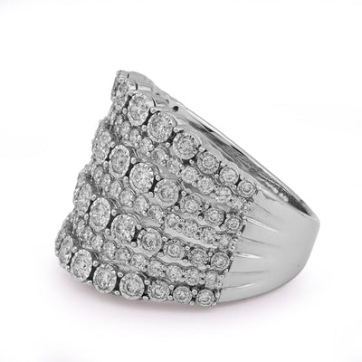 14K White Gold 1.5CT Natural Multi - Row Women Diamond Ring - Elite Jewelers - Rings