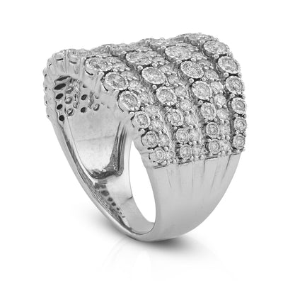 14K White Gold 1.5CT Natural Multi - Row Women Diamond Ring - Elite Jewelers - Rings