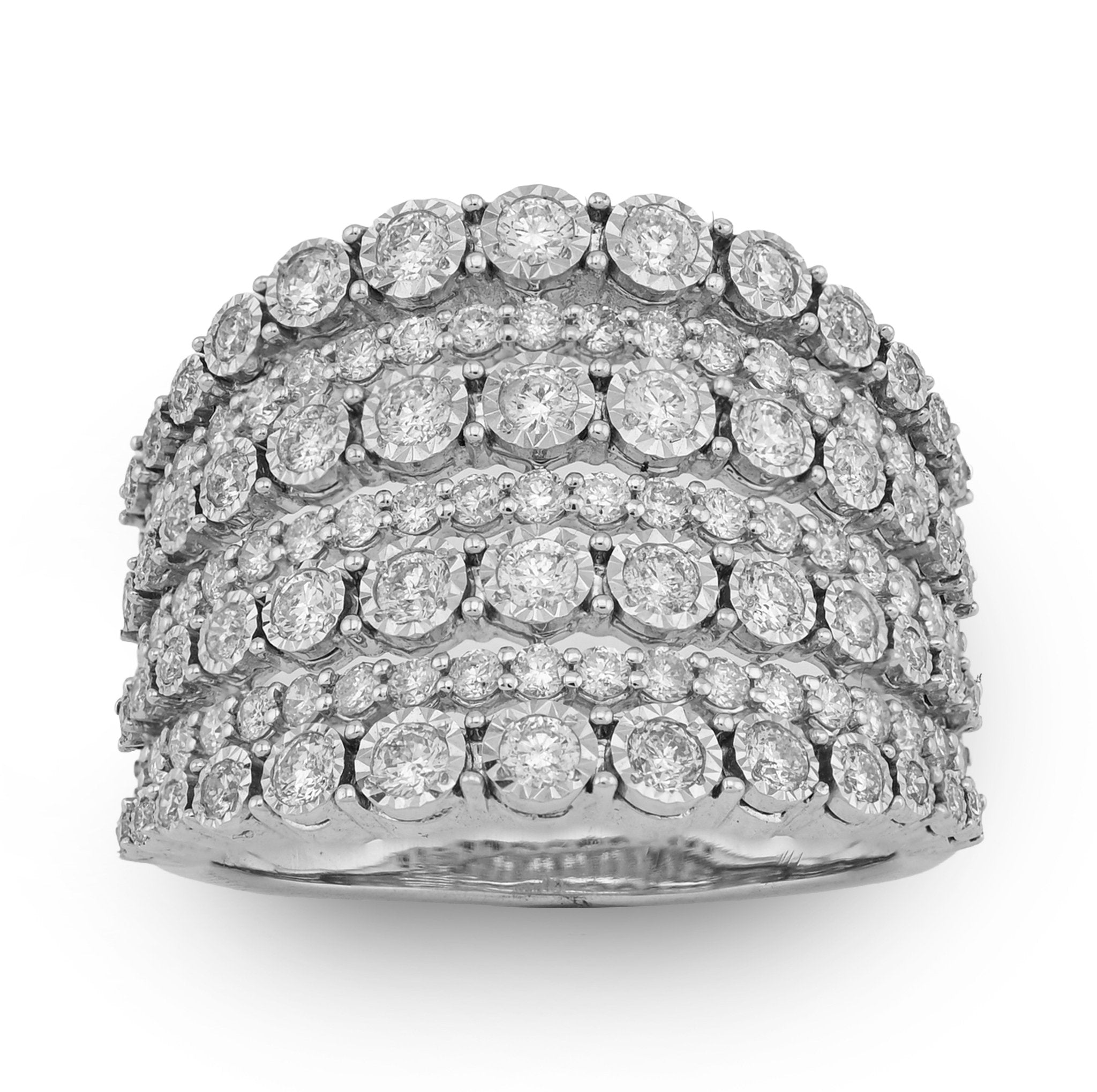 14K White Gold 1.5CT Natural Multi - Row Women Diamond Ring - Elite Jewelers - Rings